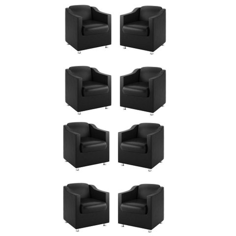 Kit 8 Poltronas para Recepção Cor Courino Preta
