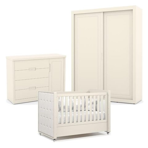Quarto de Bebe 2 Portas Tutto New Off White com Capitonê New Boucle - Matic