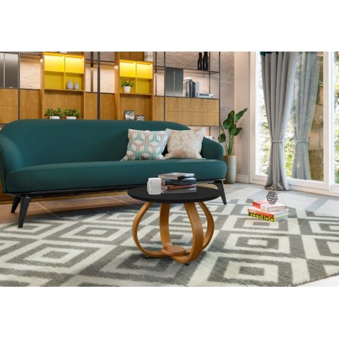 Mesa de Centro Inov Estilo Moderno com Pés Trabalhados em Madeira e Tampo em Mdf Cor Nature/preto Ja