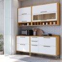 Ver imagem 1 de Armário de Cozinha Compacta Modulada 4 Peças 7 Portas com Vidro 200cm 100% MDF Vicenza Espresso Móveis Branco/Amêndoa/Brilho