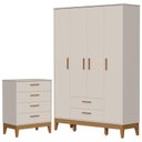 Ver imagem 1 de Guarda Roupa Infantil Flip 4 Portas com Cômoda Gaveteiro Infantil Flip Areia Acetinado - Reller