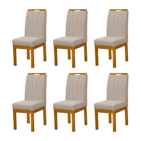 Kit 6 Cadeiras Blend Estofadas Pés Madeira Maciça Mesa de Jantar Sala Premium Moderna Luxo - Bege