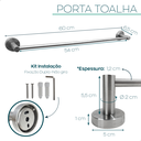 Ver imagem 4 de Toalheiro Barra Simples 60cm Porta Toalha de Banho Inox Escovado Suporte de Parede Acessório para Ba