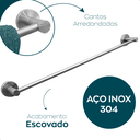 Ver imagem 3 de Toalheiro Barra Simples 60cm Porta Toalha de Banho Inox Escovado Suporte de Parede Acessório para Ba
