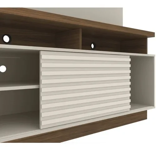 Ver imagem 4 de Estante Home Para Tv Até 65 Polegadas Com Led Off White/Nogueira