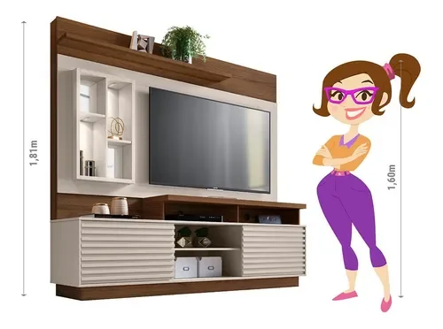 Ver imagem 6 de Estante Home Para Tv Até 65 Polegadas Com Led Off White/Nogueira
