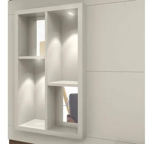 Ver imagem 3 de Estante Home Para Tv Até 65 Polegadas Com Led Off White/Nogueira