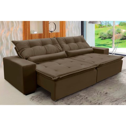 Sofá Canadá Retratil e Reclinavel 2,32 Mts Veludo Capuccino
