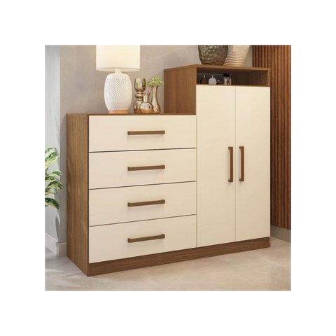 Cômoda Áurea 2 Portas 4 Gavetas Amêndola/Off-White - Demóbile