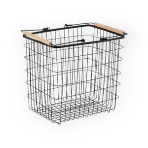 Cesto Aramado 47l com Alca de Bambu Preto Oikos