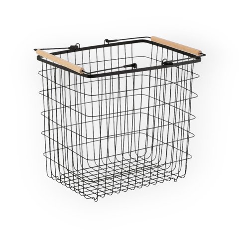 Cesto Aramado 47l com Alca de Bambu Preto Oikos