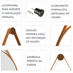 Espelho Redondo Banheiro Organico Redondo 60cm + Suporte:Caramelo - 3