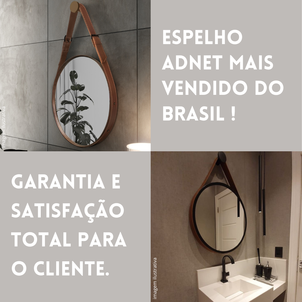 Espelho Redondo Banheiro Organico Redondo 60cm + Suporte:Caramelo - 4