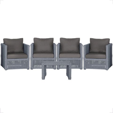 Mesa Centro e 4 Poltronas Madri Corda Náutica Estofado 11 Trama Original