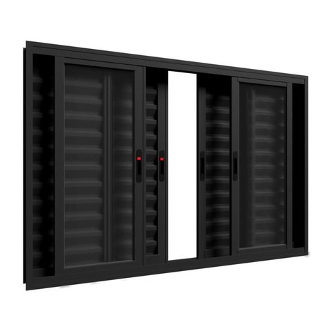 Janela de Correr Alumínio Preto 06 Folhas Veneziana Confort - 100x200