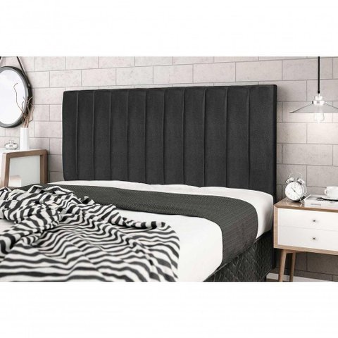 Cabeceira Casal King Leblon Fixação no Box Madeira Maciça Suede Preto 195cm