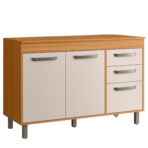 Balcão com Tampo 3 Portas 2 Gavetas 120 cm Malta Freijo Off Acetinado Poliman