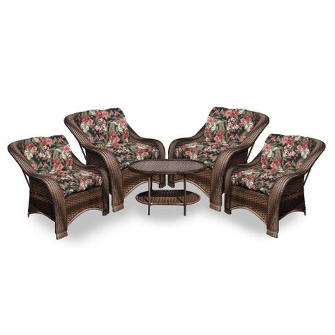 Conjunto de Poltronas Fibra Sintética Bruxelas - 4 Poltronas + 1 Mesa Centro - Tecido Maui Preto