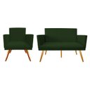 Ver imagem 1 de Kit Namoradeira + 1 Poltrona Decorativa Nina Suede Verde Pés Madeira Ms Decor