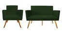 Ver imagem 1 de Kit Namoradeira + 1 Poltrona Decorativa Nina Suede Verde Pés Madeira Ms Decor