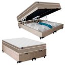 Ver imagem 1 de Cama Box Baú Casal Bipartido Suede + Colchão Lis Molas Ensacadas Plumatex 138cm – Suporta até 120 Kg