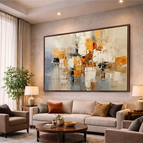 Quadro Abstrato Arte Moderna Tons Neutros e Quente 153x103