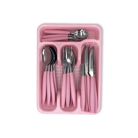 Jogo de Talheres Faqueiro Aço Inox com Gaveteiro - Rosa