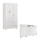 Ver imagem 1 de Cômoda London e Guarda Roupa Solteiro Wind Branco Flex - Demóbile