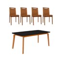 Ver imagem 1 de Mesa Jantar Luxo Jade 160x90cm Preto com 4 Cadeiras Estofadas Couro Pu Caramelo Base Madeira Maciça