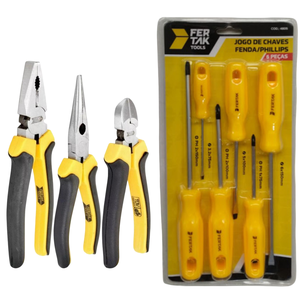 Kit Jogo 9 Ferramentas- 3 Alicates+3 Chaves de Fenda+3 Philips Imantadas Fertak