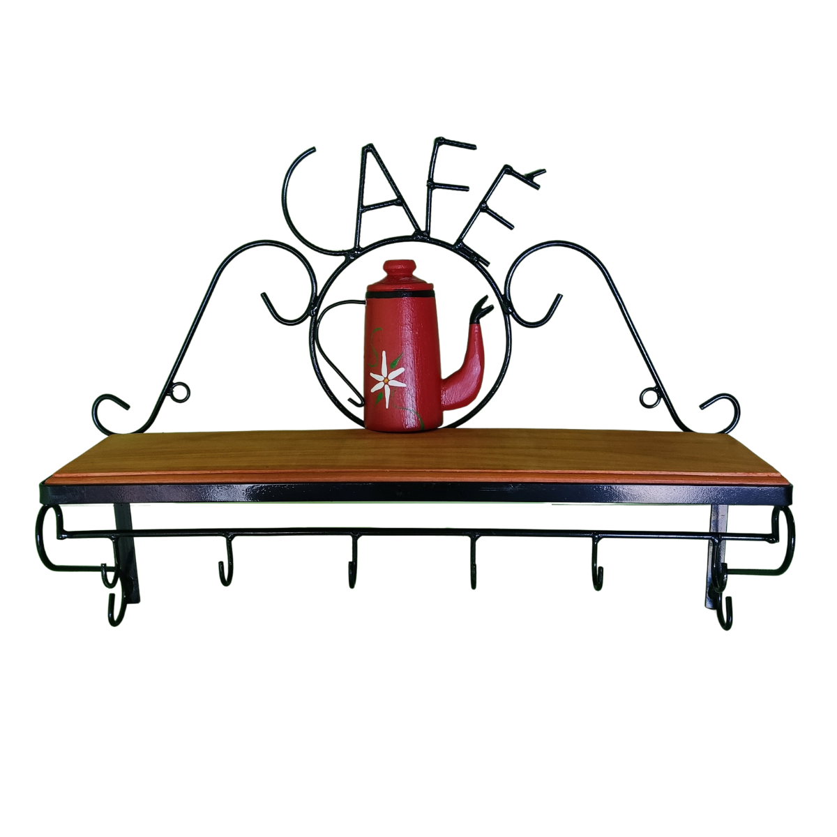 Prateleira de Café Porta Tempero 60cm Tema Bule Vermelho Sudeste Rústico