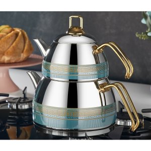 Chaleira & Bule de Chá Turco Aço Inox Mini Gold OZLF46