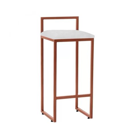 Banqueta Alta Industrial em Aço Dori Cobre Assento Suede Branco