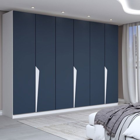 Guarda-roupa Casal Luxe 2,42 Metros 6 Portas 4 Gavetas Branco/azul - Panorama Móveis