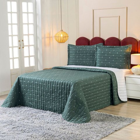 Cobre Leito Lótus Casal 3 Peças Matelado Verde