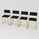 Ver imagem 2 de Kit 4 Banquetas Média Balcão Estofada com Encosto Dourada Suede Dubai