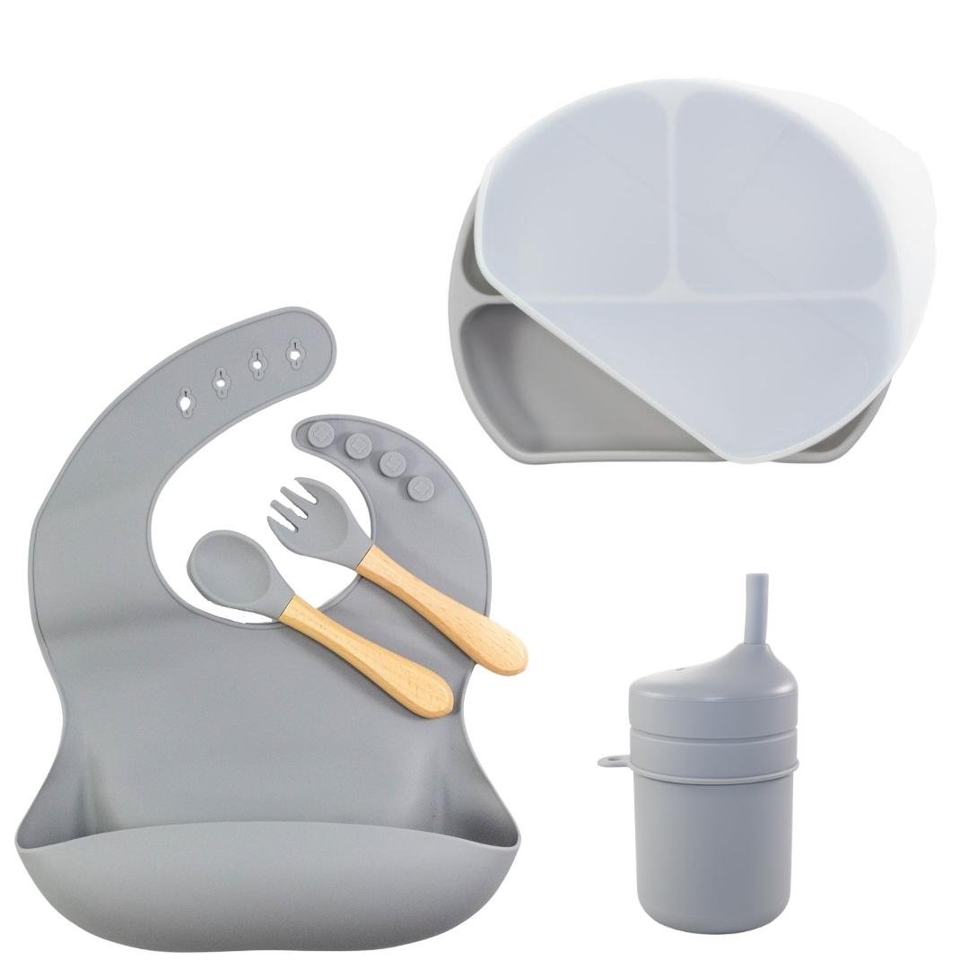 Kit Alimentação Bebê Buba - Prato De Silicone Com Ventosa E Talher De Bambu