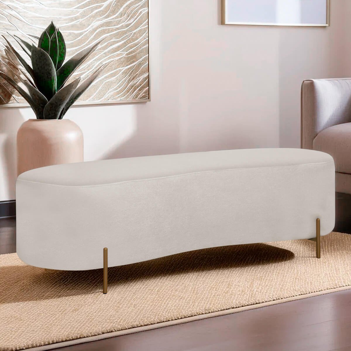 Puff Recamier Orgânico Maitê 1,38m para Quarto Loja Bouclê Bege Sofa Store