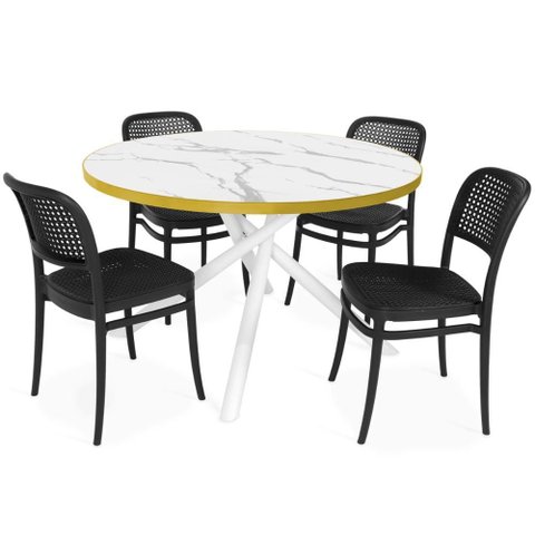Conjunto Mesa de Jantar Redonda Solaris Branca 120cm com 4 Cadeiras Roma - All Black
