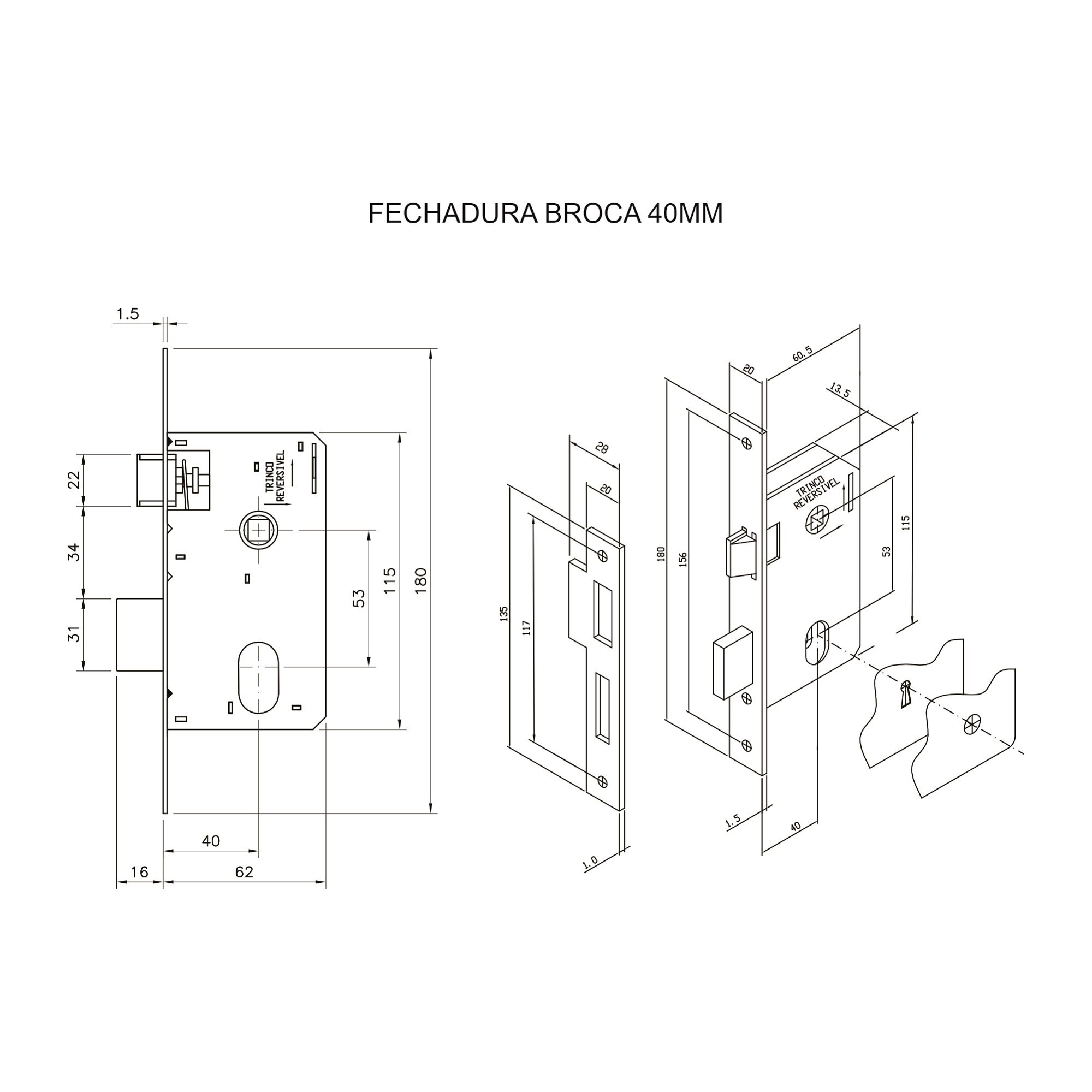 Fechadura para Porta de Quarto Interna com Espelho Capri 40mm MGM - 2