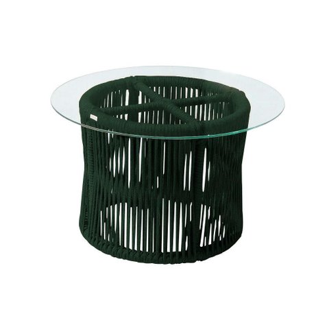 Mesa de Centro com Tampo de Vidro em Aço e Corda Náutica Verde Makuni