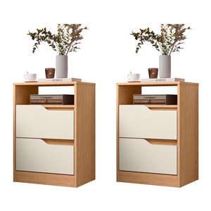 Kit 2 Mesas de Cabeceira Sole 2 Gavetas Flex Freijó/off White - Móveis Albatroz