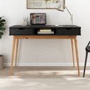 Ver imagem 1 de Mesa Escritório Preto Madeirado Retro 2 Gavetas 1 Nicho Stefano Idimex