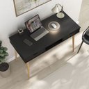 Ver imagem 5 de Mesa Escritório Preto Madeirado Retro 2 Gavetas 1 Nicho Stefano Idimex