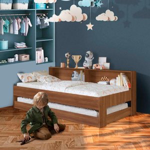 Bicama Infantil Solteiro com Nichos Nogal Sunset Jm Móveis