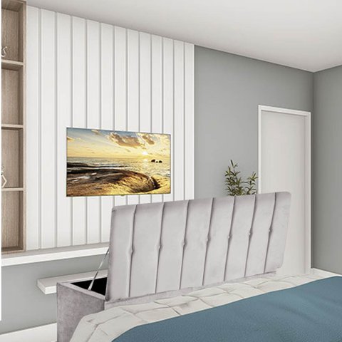 Calçadeira Baú Recamier Solteiro 100CM Kiara Suede Cinza Claro - D A DECOR