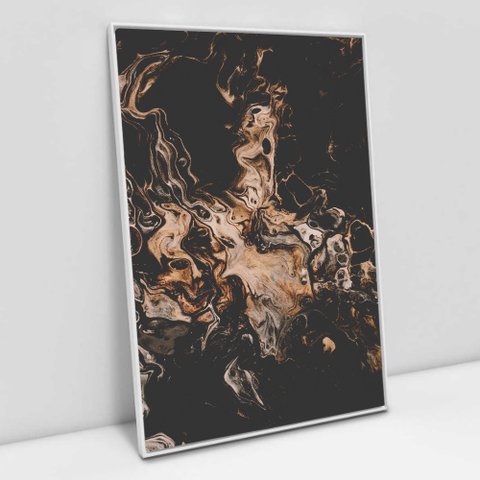 Quadro Decorativo em Canvas Abstrato Black Mármore - Moldura Branca - 90 x 60cm