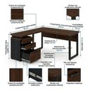 Ver imagem 7 de Mesa Escritório em “L” c/ Gaveteiro 1,50×1,50m Marsala/Preto - 34440