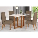 Ver imagem 1 de Conjunto: Mesa de Cozinha Natalí C/ Tampo Madeirado C/ Vidro Reto 120x80cm e 4 Cadeiras Eloa Nature