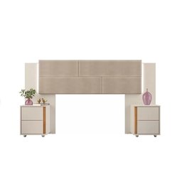 Cabeceira Estofada Rúbia com Mesa de Cabeceira DJ Móveis - 1 Cabeceira Estofada Rúbia com Mesa de Cabeceira DJ Móveis - 1